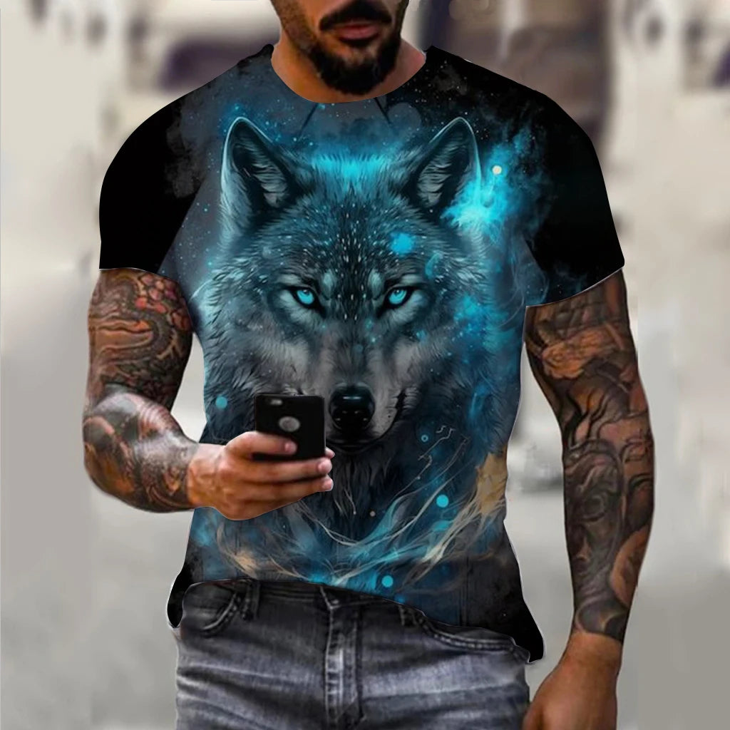 Men's T-Shirts Summer Animal Wolf  Pattern 3D Print Tops Tees Summer Women Streetwear Fashion Oversized T Shirt Men Clothing
