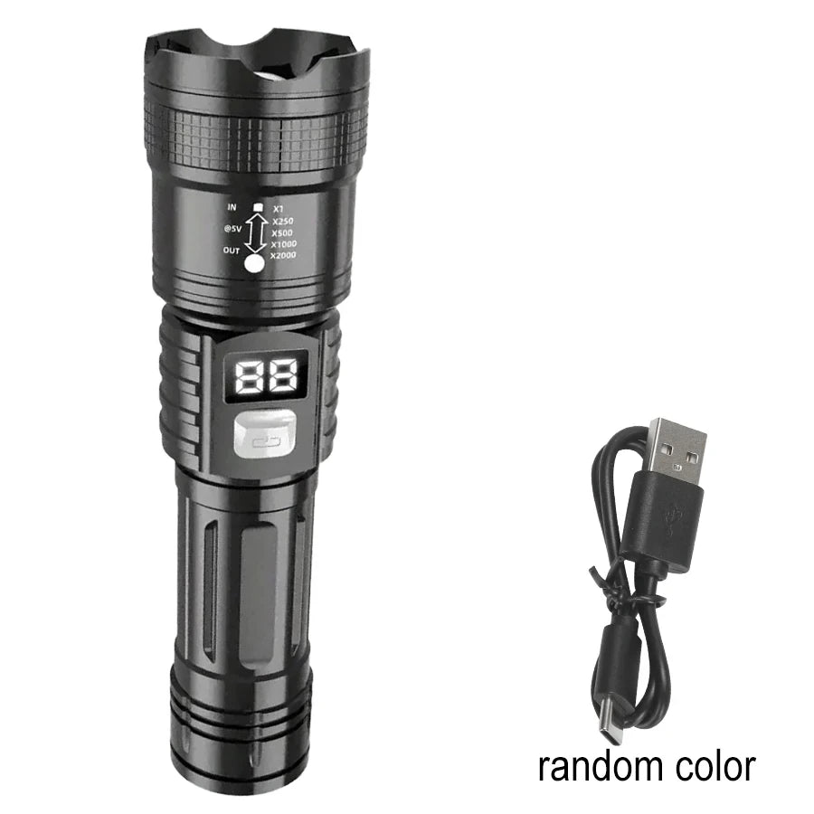 Super Bright LED Flashlight Type-C Rechargeable Led Torch Long Range Tactical Lamp Outdoor Waterproof Camping Fishing Lantern