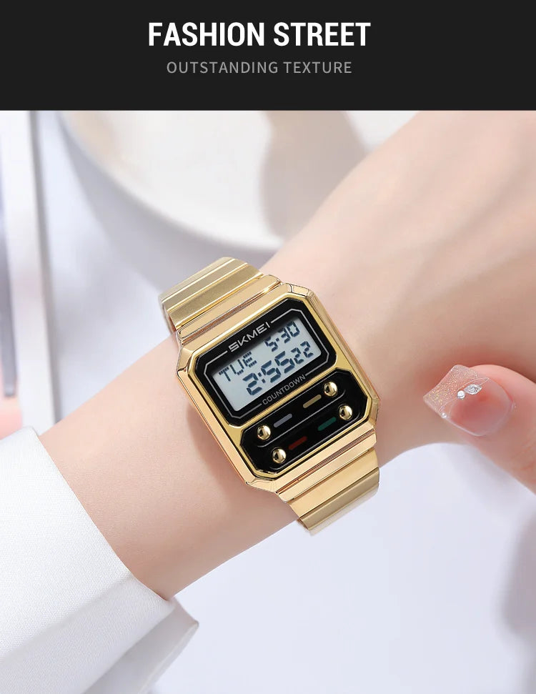 SKMEI 2448 Fashion Men Electronic Watch Vintage Business Luminous Calendar Waterproof Steel Strap Casual Digital Watches for Man