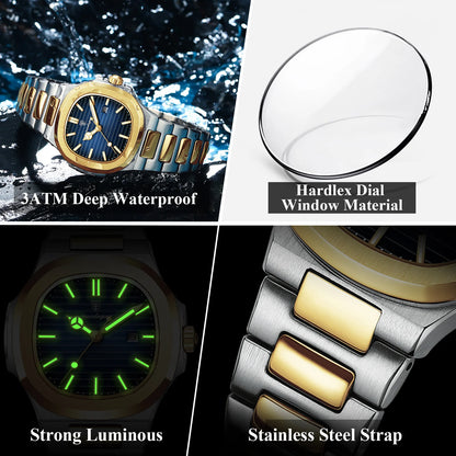POEDAGAR Fashion Square Watches For Woman Waterproof Luminous Date Ladies Watch Stainless Steel Luxury Quartz Women's Wristwatch