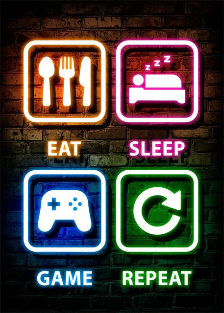 Gaming Neon Eat Sleep Game Repeat  Canvas Posters Gamer Room Decor Canvas Print Art for Home Esports Bedroom Decor Gift Painting