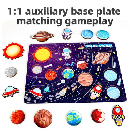 Solar System Puzzle for Kids  Wooden Cognitive Board  Early Learning Space Toys  Montessori Astronomy Toy  Safe Non-Toxic Puzzle