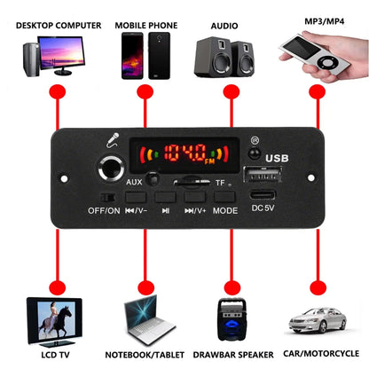 KEBIDU Bluetooth 5.0 MP3 Player With Mic 10W Amplifier WMA WAV APE Decoder Board Handsfree Car Audio Player USB AUX TF FM Radio