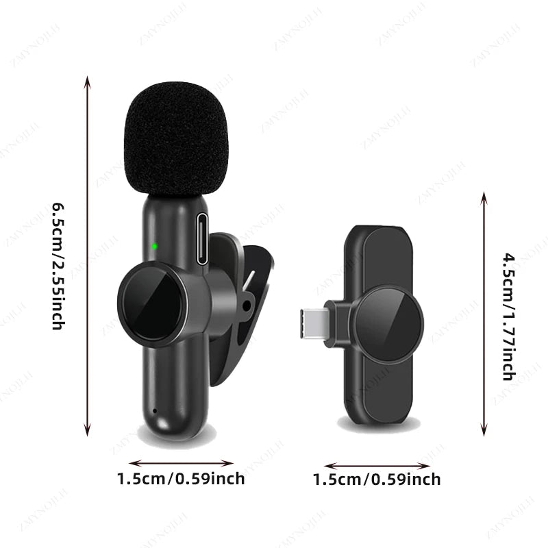 2.4G Wireless Lavalier Microphone Noise Cancelling Audio Video Recording for iPhone/iPad/Android/Xiaomi/Samsung Live Game Mic