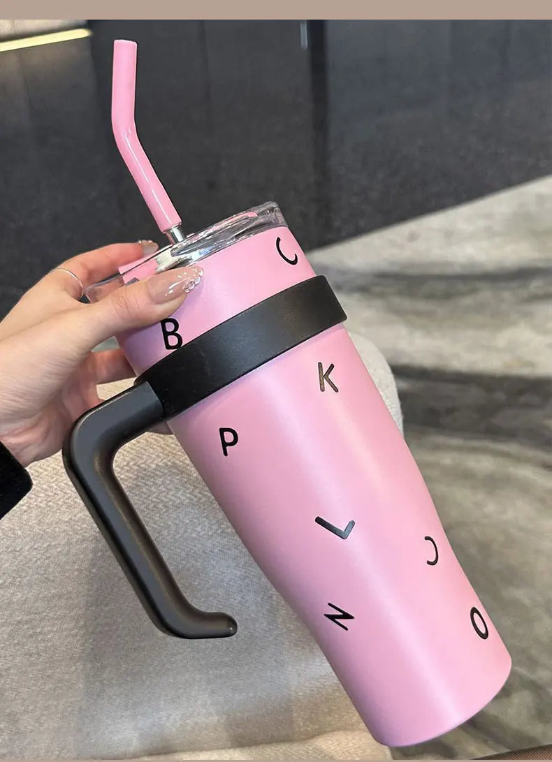 Stylish High Capacity Insulated Stainless Steel Water Bottle with Straw for Women Outdoor Sports Cup