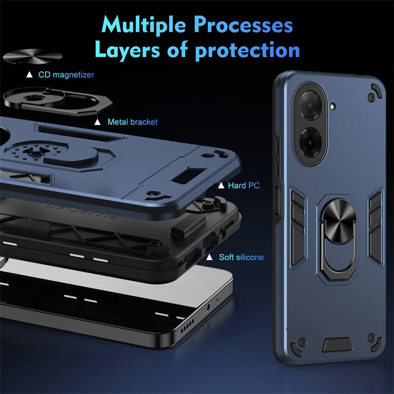 Armor Funda For Xiaomi Poco C71 4G Case Magnetic Holder Ring Armor Cases For Poko Little C71 C 71 PocoC71 4G Lens Protect Cover