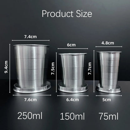 Stainless Steel Folding Cup Portable Water Drinking Cup Retractable Telescopic Collapsible Cups For Outdoor Travel With Keychain