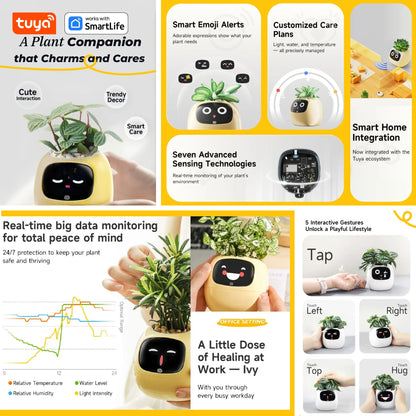 Gen1 Tuya Ivy Smart Planter,Endless Fun Over 49 Rich Expressions,7 smart sensors,AI Chips Make Raising Plants Easy and Fun