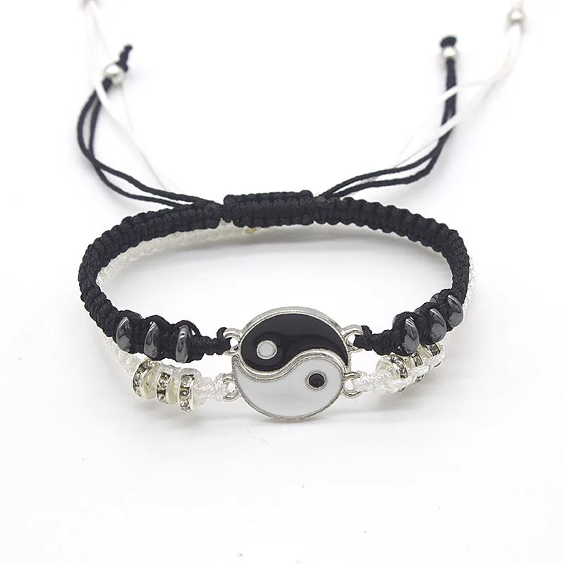 Couple Bracelets Rings Yin Yang Tai Chi Alloy Pendant Adjustable Braid Chain Necklace Matching Lover Bracelet Necklace Earring