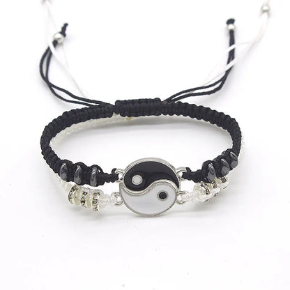 Couple Bracelets Rings Yin Yang Tai Chi Alloy Pendant Adjustable Braid Chain Necklace Matching Lover Bracelet Necklace Earring