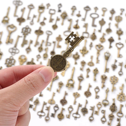 125Pcs Vintage Antique Bronze Plated Metal Love Heart Key Charms Pendant DIY Jewelry Making Findings Accessories Craft