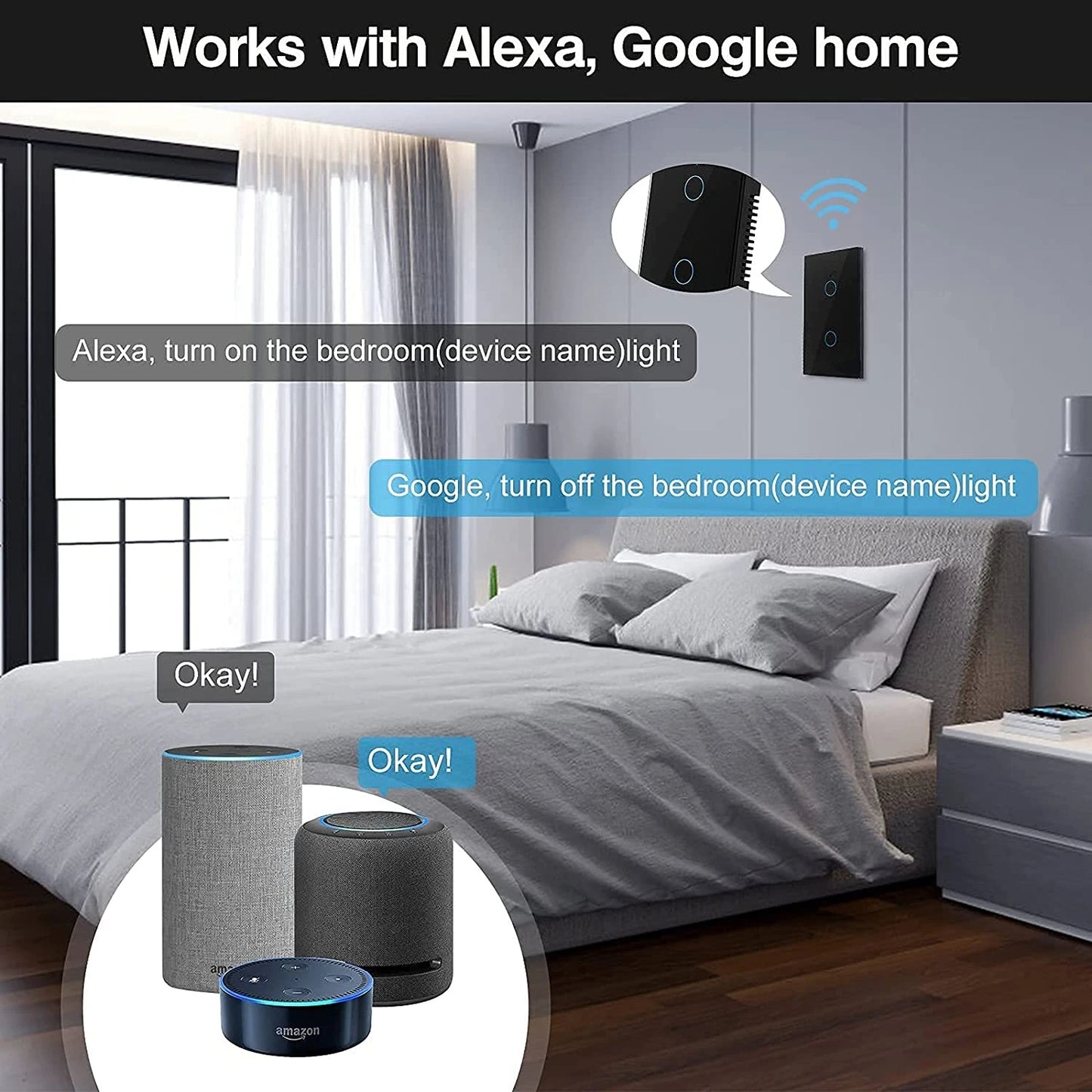 Wifi smart switch Suitable for EWelink App Bluetooth RF Alexa Google voice control No neutral wire Install Touch light switch