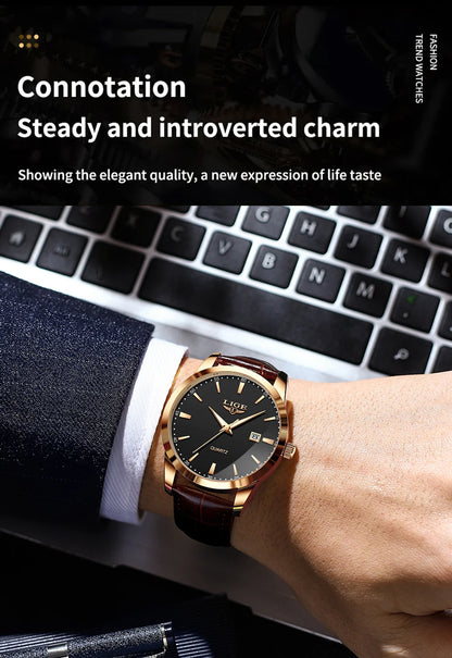 LIGE Military Watch For Men Fashion Business Watch Men Casual Leather Sport Waterproof Men's Quartz Wristwatches Reloj Hombre