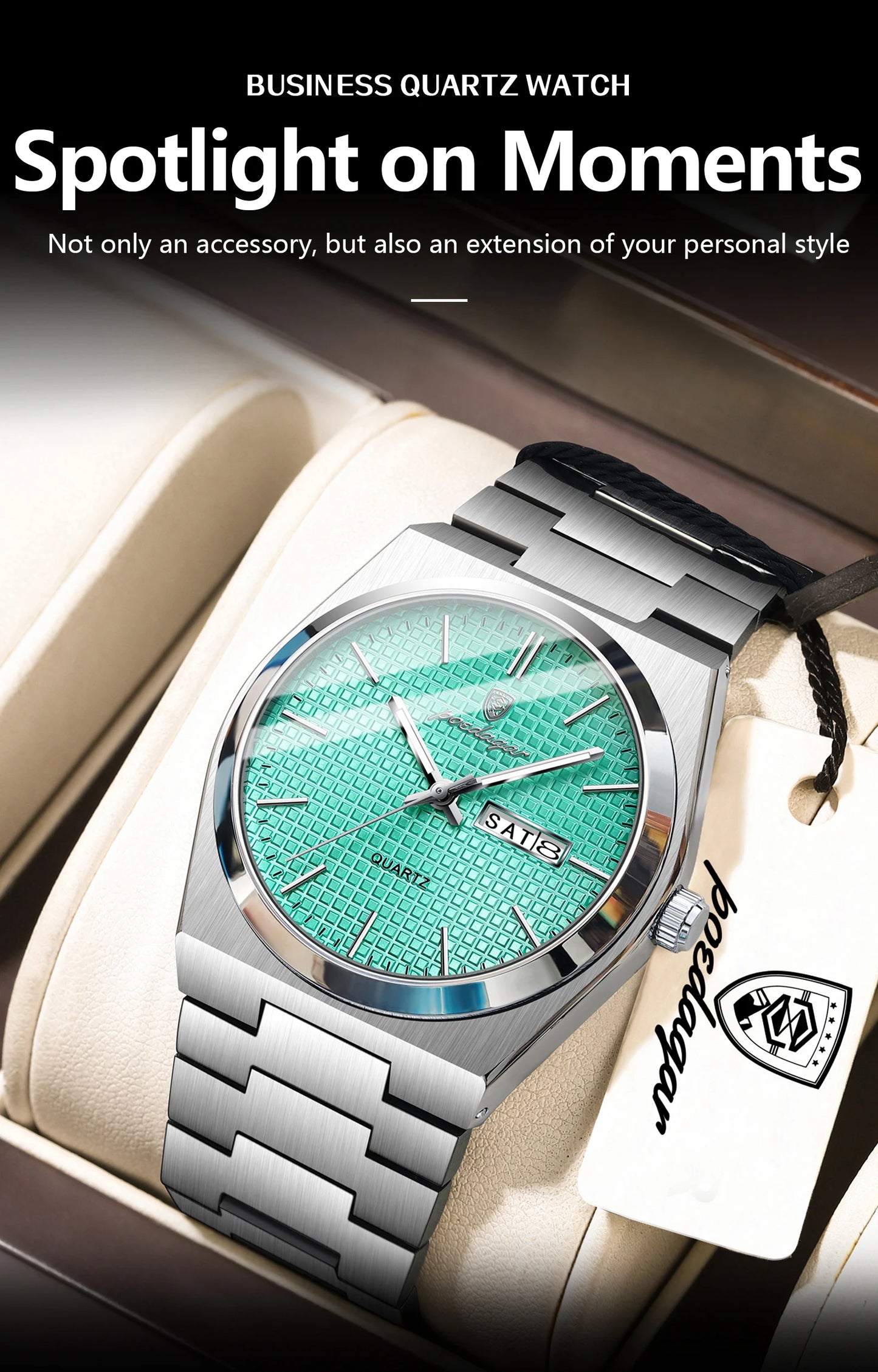 POEDAGAR Trendy Casual Man Watch Luminous Waterproof Stainless Steel Classic Men Wristwatch Date Week Men's Quartz Watches Reloj