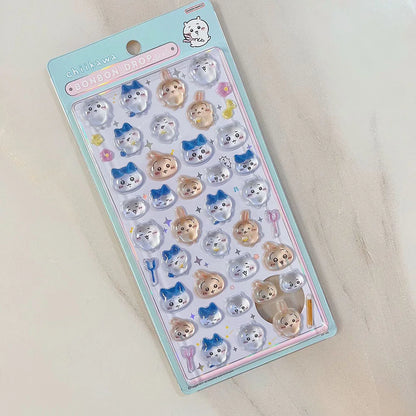 3D Cute 1/4pcs Crystal Stickers Chiikawa Usagi Phone Case Decoration Nail DIY Decorative Stickers for Notebook Laptop waterproof