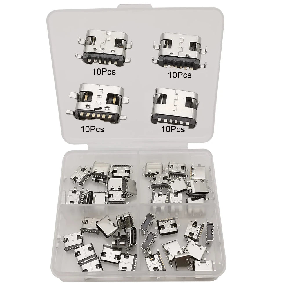 40/80/100Pcs Mix 2Pin 6Pin 16Pin Type C USB Charging Dock Connectors Type-C PCB DIY Repair Kits USB-C Digital Product For Phone