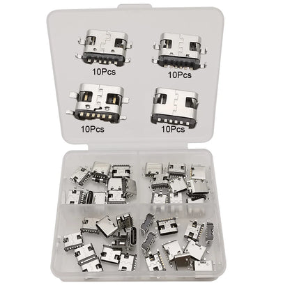 40/80/100Pcs Mix 2Pin 6Pin 16Pin Type C USB Charging Dock Connectors Type-C PCB DIY Repair Kits USB-C Digital Product For Phone