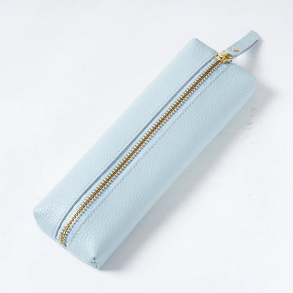 Custom Name Cow Leather Pencil Case Luxury Zipper Business Office Storage Bag Student Pen Bag Personalized Cosmetic Bags Gift
