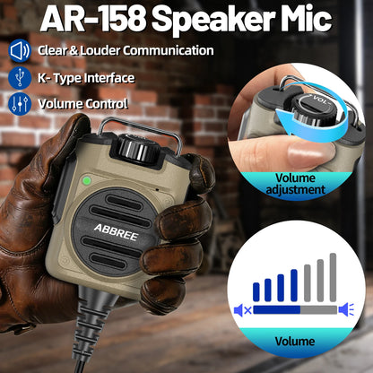 ABBREE AR-158 Rechargeable Walkie Talkie Microphone Speaker Adjust Volume PTT For Baofeng UV-5R Mini for Quansheng UV-K1 (8) K5