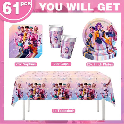 K-pop Kids Birthday Party Supplies All-in-One Decor Set-Paper Tableware Cups Candy Box Gift Bags Banner for Festive Celebrations