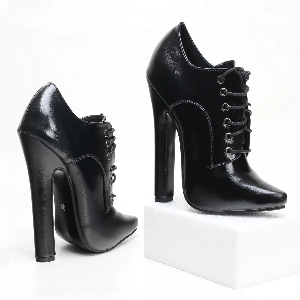 6 Inch High Heel Shoes Lace Up Pointy Toe Unisex Fetishheels Vintage Drag Queen Pump