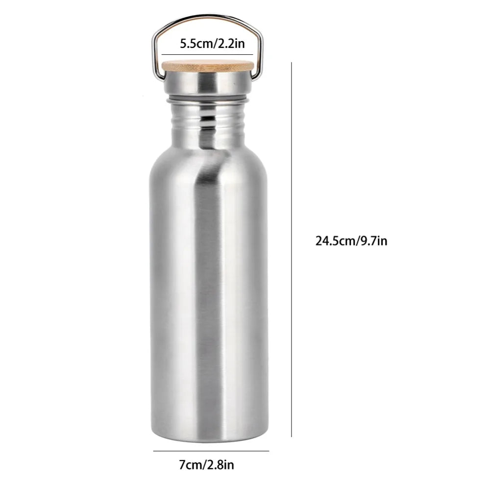 304 Stainless Steel 500Ml/750Ml Water Bottle Portable Wide Mouth Design Water Jug Wooden Lid Rustless Cycling Water Bottle