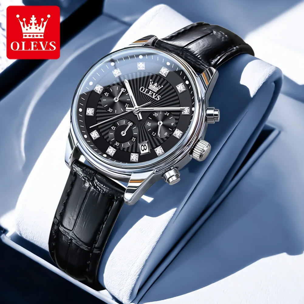 OLEVS 3669 Original Chronograph Quartz Wristwatch for Lady Calendar Waterproof Steel Strap Elegant Dress Women's Watches