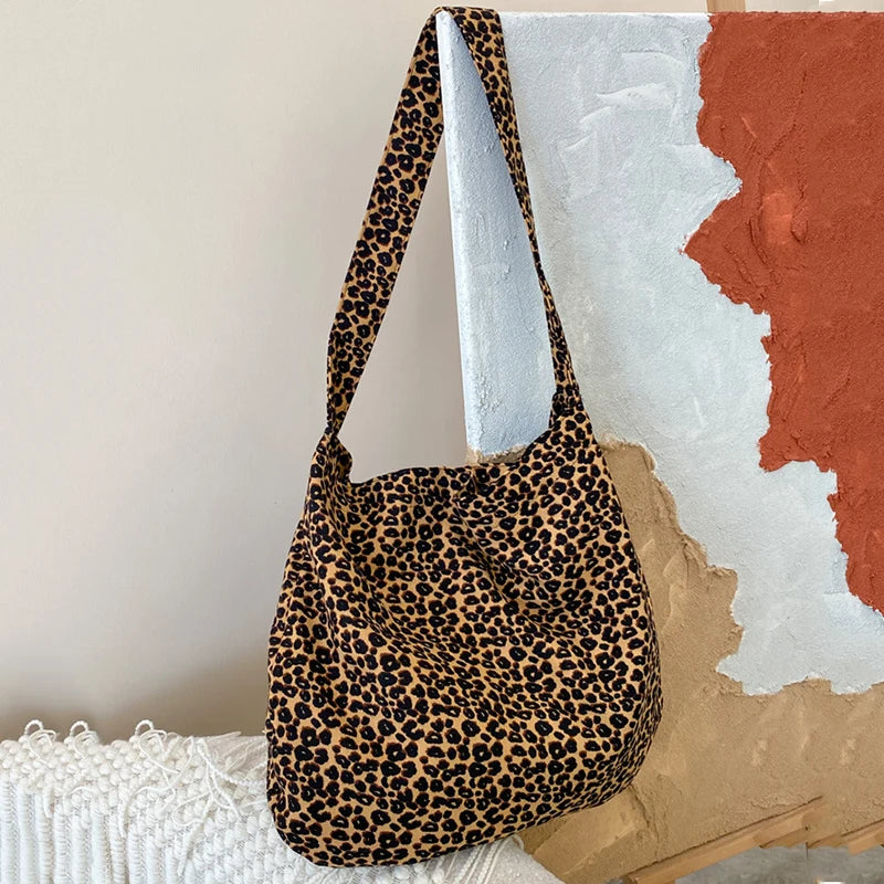 Female Leopard Print Messenger Bag Modern Shoulder Canvas Bag Student Diagonal Large Capacity Straddle Bag