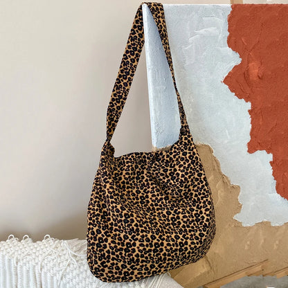 Female Leopard Print Messenger Bag Modern Shoulder Canvas Bag Student Diagonal Large Capacity Straddle Bag