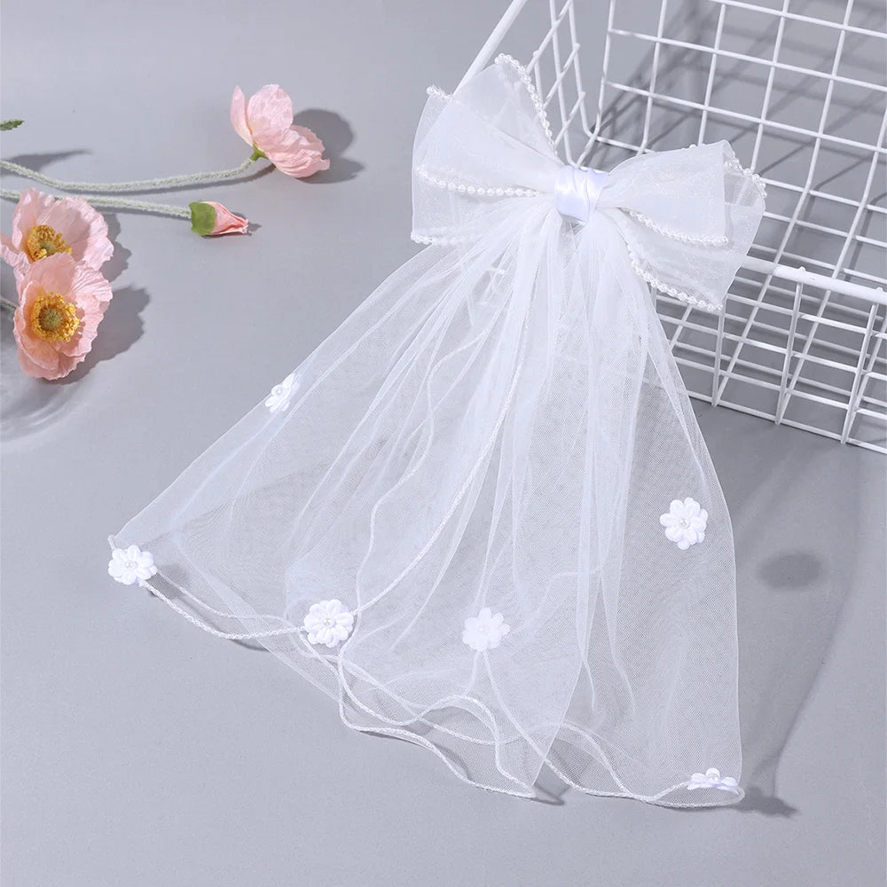 White Tulle Hair Clips For Girls Fairy Mesh Bow Large Hairpin Flower Barrette Summer Party Wedding Women Headdress Accessories
