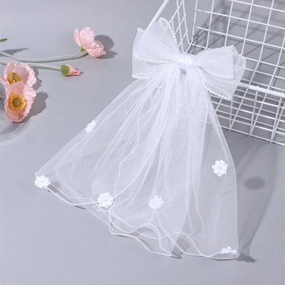 White Tulle Hair Clips For Girls Fairy Mesh Bow Large Hairpin Flower Barrette Summer Party Wedding Women Headdress Accessories