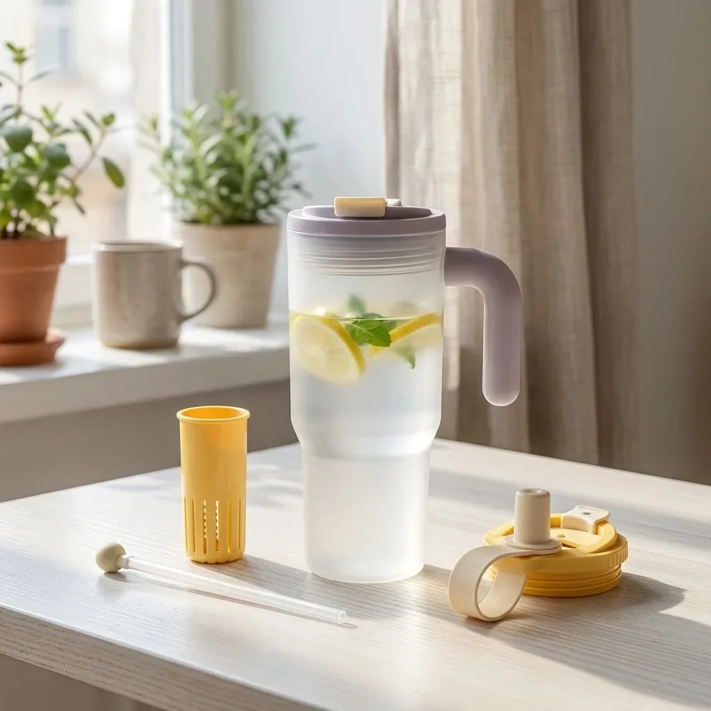 850ML Large Capacity Tumbler With Handle&Strainer Sport Portable Plastic Straw Water Cup Heat Resistant Leak-proof Water Bottle