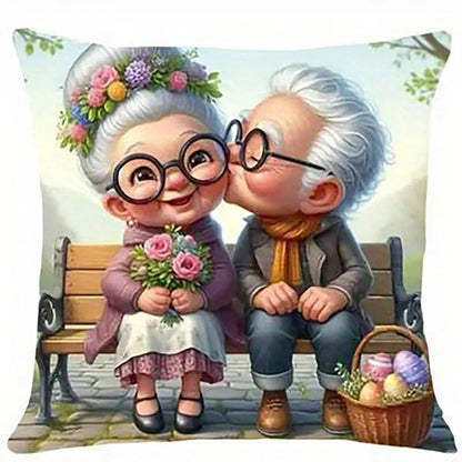 Adorable Elderly Couple Artistic Pillowcases: Share Warmth and Love Sofa cushion cover home room decoration 2D flat printing