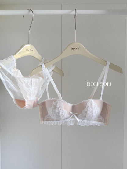 YEMOMO French Style Lace Half Cup Bra Set Wireless Push Up Boost Bust Lift Anti Sagging Elegant Comfortable Lingerie Set Ladies
