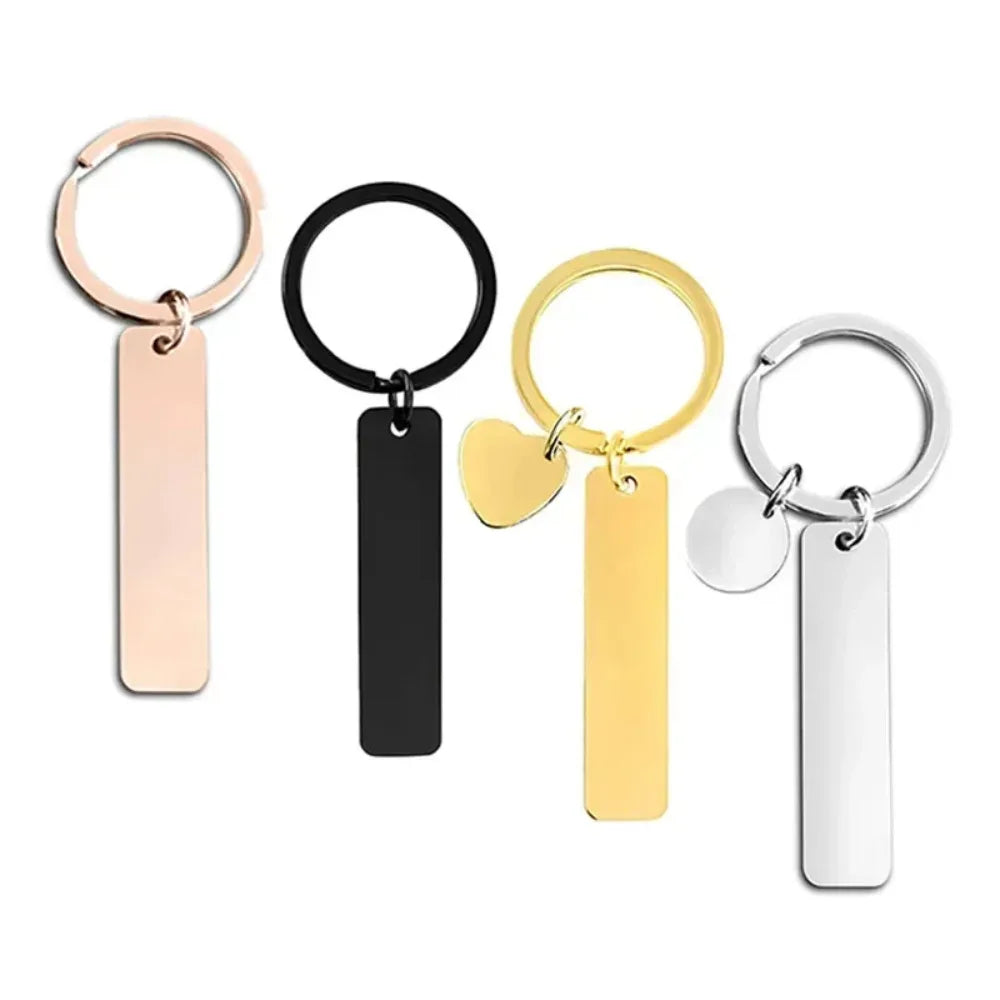 New Style Stainless Steel Custom Logo Name Keychain Rectangular Hang Tag Metal Key Ring Advertising Holiday Engraved Laser Gift