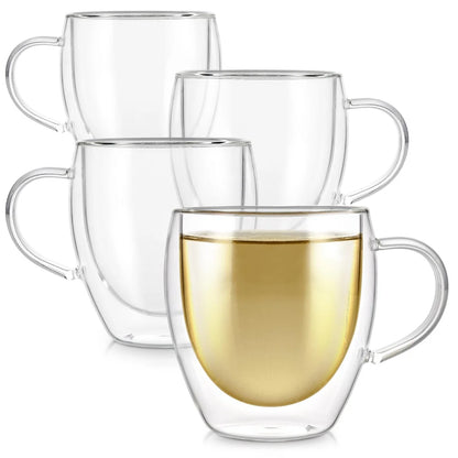 1pack 250/350/450ml Glass Coffee Mug with Handle Double-Walled Glass Cup For Cold or Hot Water Juice Milk Coffee Whiskey
