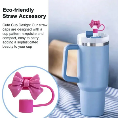New Cute Bow Straw Cap Covers Silicone Straw Toppers Cap For Stanley Cups Accessories Straw Dust Cap For 10mm Diameter Straws