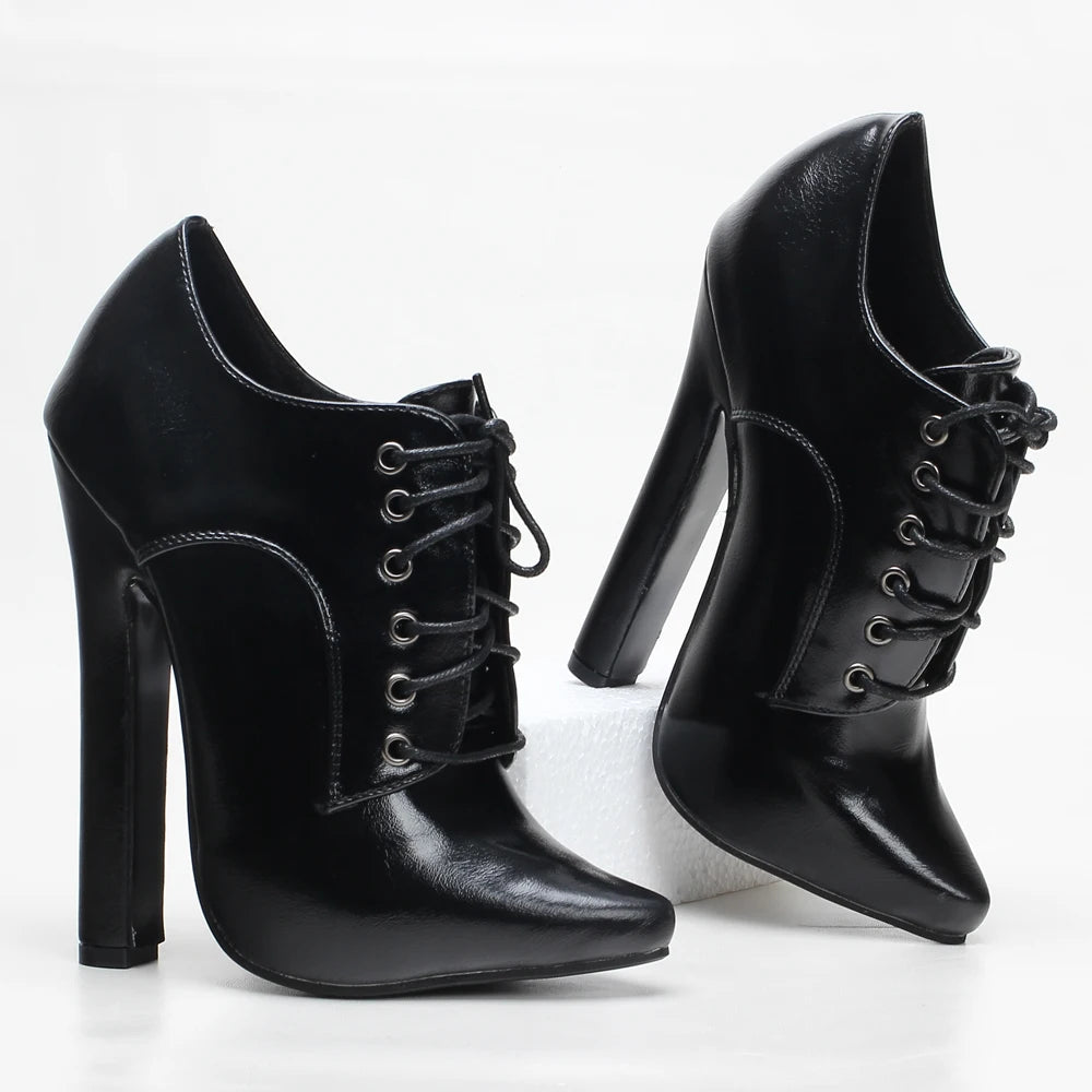 6 Inch High Heel Shoes Lace Up Pointy Toe Unisex Fetishheels Vintage Drag Queen Pump