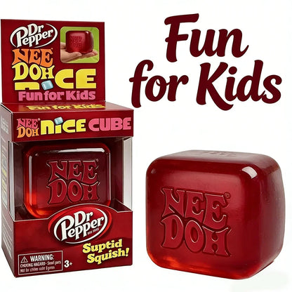 Dr Pepper x NeeDoh Nice Cube Squishy toy Stress Relief Toy Soft Squeeze Fidget Cube for Kids & Adults Anxiety Relief Sensory Toy