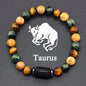 12 Zodiac Constellation Signs Bracelets for Men Women Real Natural Tiger Eye Stone Bead Bracelet Leo Taurus Charm Couple Jewelry