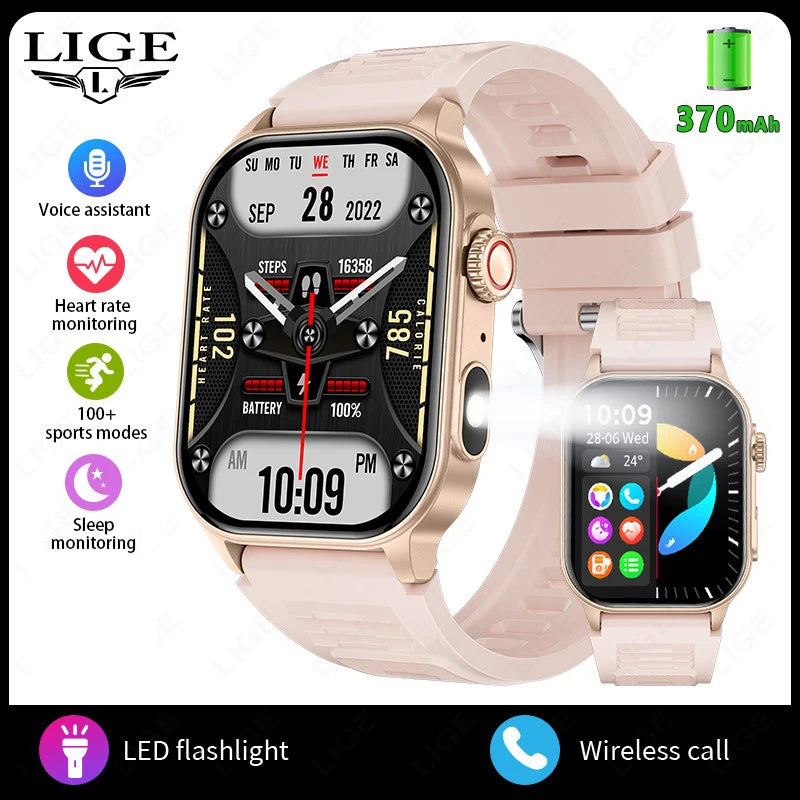 LIGE 2.01" HD Wyświetlacz Smartwatch dla Mężczyzn Kobiet Monitor Zdrowia Zegarki Sportowe Fitness AI Głos Rozmowy Bluetooth Męski Smartwatch Nowość