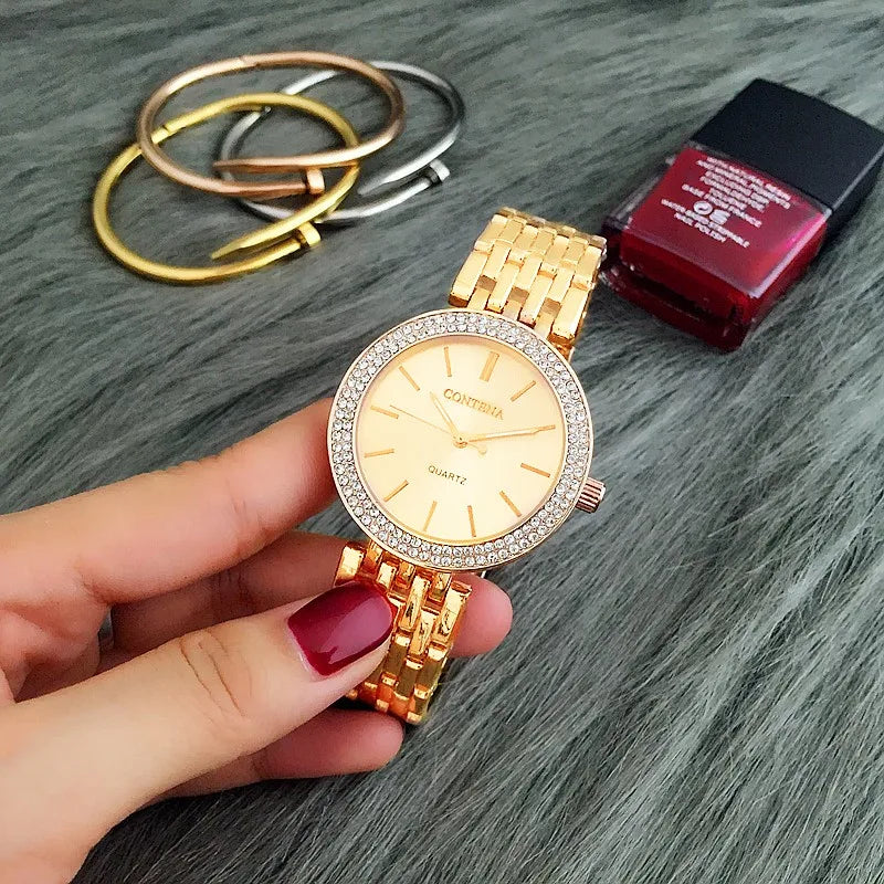 New Women's Watches Luxury Brand Contena Ladies Quartz Watch Full Stainless Steel Female Clock Wristwatches Gift Reloj Mujer