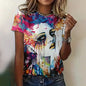 Summer Breathable Women's Fashion Short Sleeve T-Shirt Funny 3d Abstract Face Printed T-Shirts 2024 New Round Neck Tops Tees