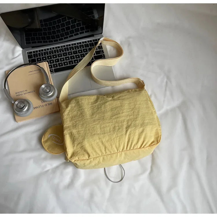 Chic Nylon Crossbody Bag Casual Drawstring Messenger Bag with Detachable Pouch, Adjustable Strap Shoulder Purse for Daily Travel