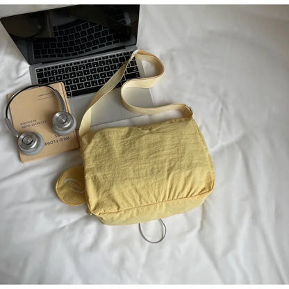 Chic Nylon Crossbody Bag Casual Drawstring Messenger Bag with Detachable Pouch, Adjustable Strap Shoulder Purse for Daily Travel