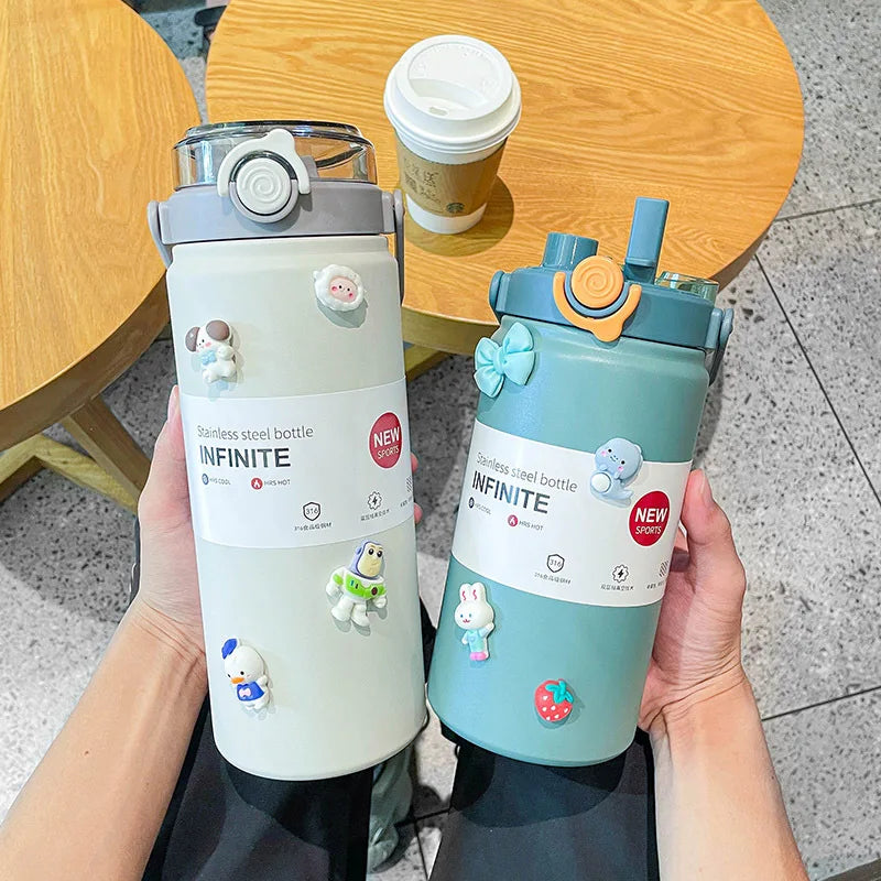 LUSQI Water Bottle Large Capacity 316 Stainless Steel Thermos With Handle & Straw For Outdoor