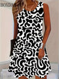 Women Floral Print Casual Elegant Round Neck Sleeveless Dress Beach Dress Sundress Holiday Loose Boho Female Clothing Plus Size