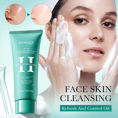 BIOAQUA Hyaluronic Acid Facial Cleanser Anti-aging Face Wash Foam Deep Moisturizing Pore Cleansing Daily Skin Care