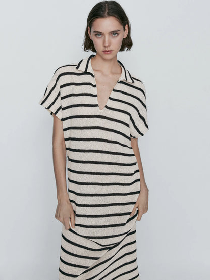 Ethereal Traf Md 2026 YAZHIMEI autumn new style of Women's casual fashion Cotton blend striped POLO neck long dress