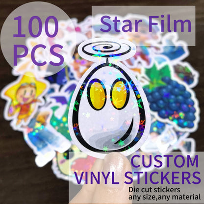 100pcs Custom Stickers Star Film PVC Waterproof Die Cut Vinyl Personalized Logo Design  Laptop Birthday Party Wedding  Business
